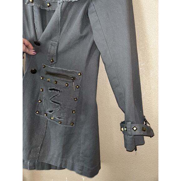 Rufuete B-1 Edition Edgy Rock Distressed Embroidered Studded Raw Edges Coat - Picture 8 of 14